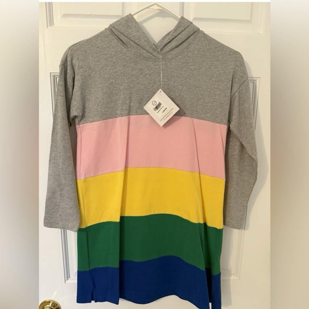 Hanna Andersson Long Sleeve Sweater Dress With Hoodie Color block Size 8 (130)
